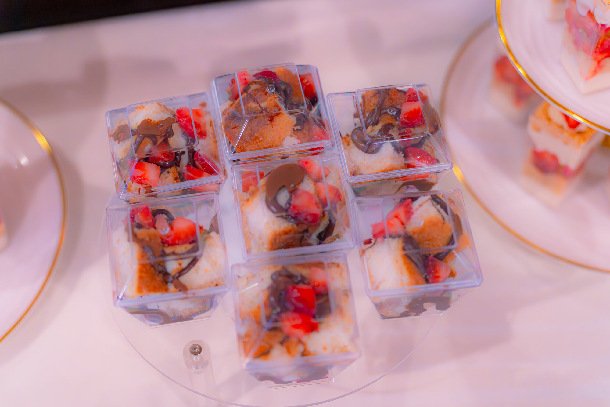 Strawberry mini-cup dessert table from Chef Adolfo's kitchen