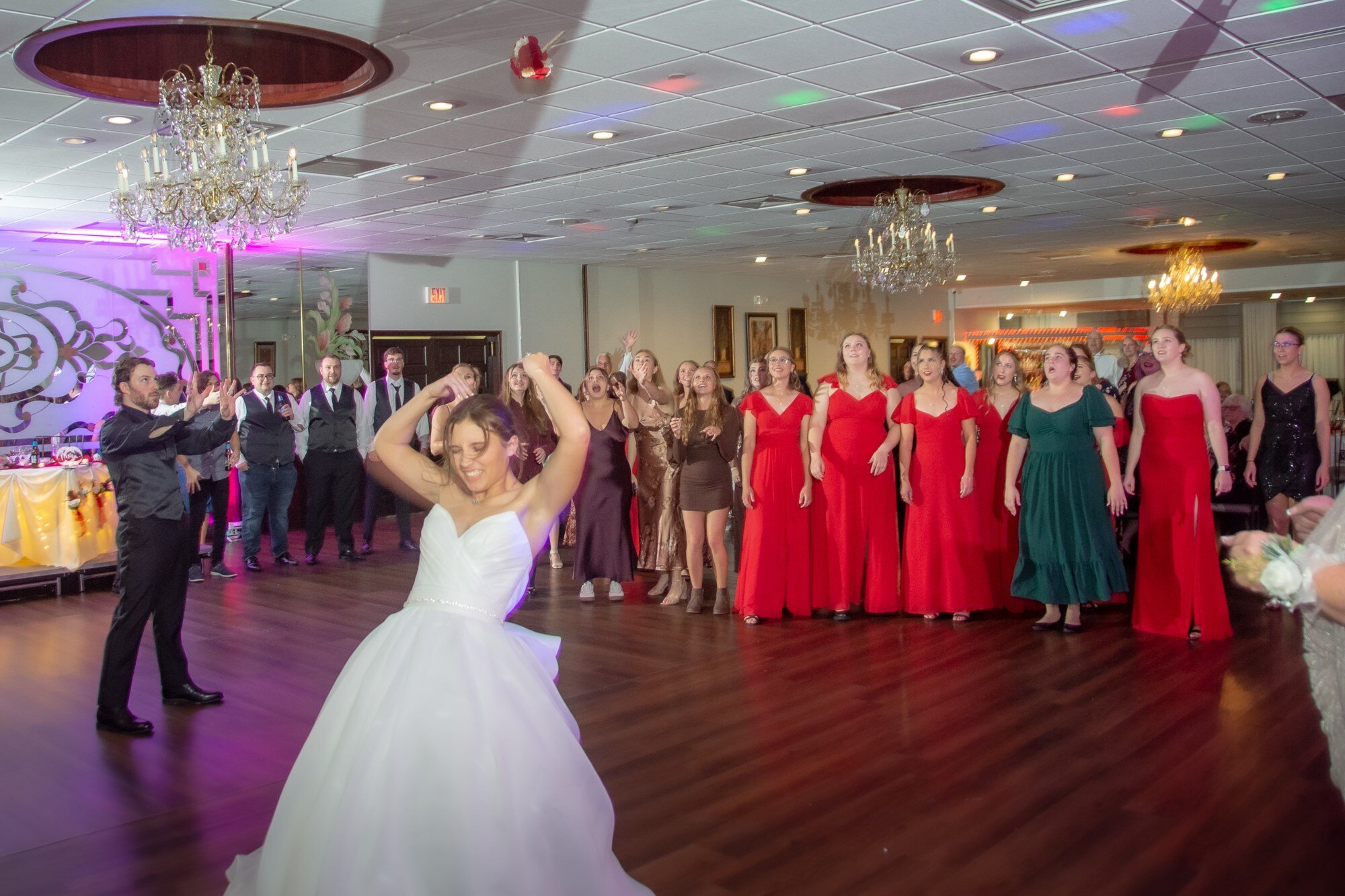 Bridal party dancing on the Maravela's ballroom floor