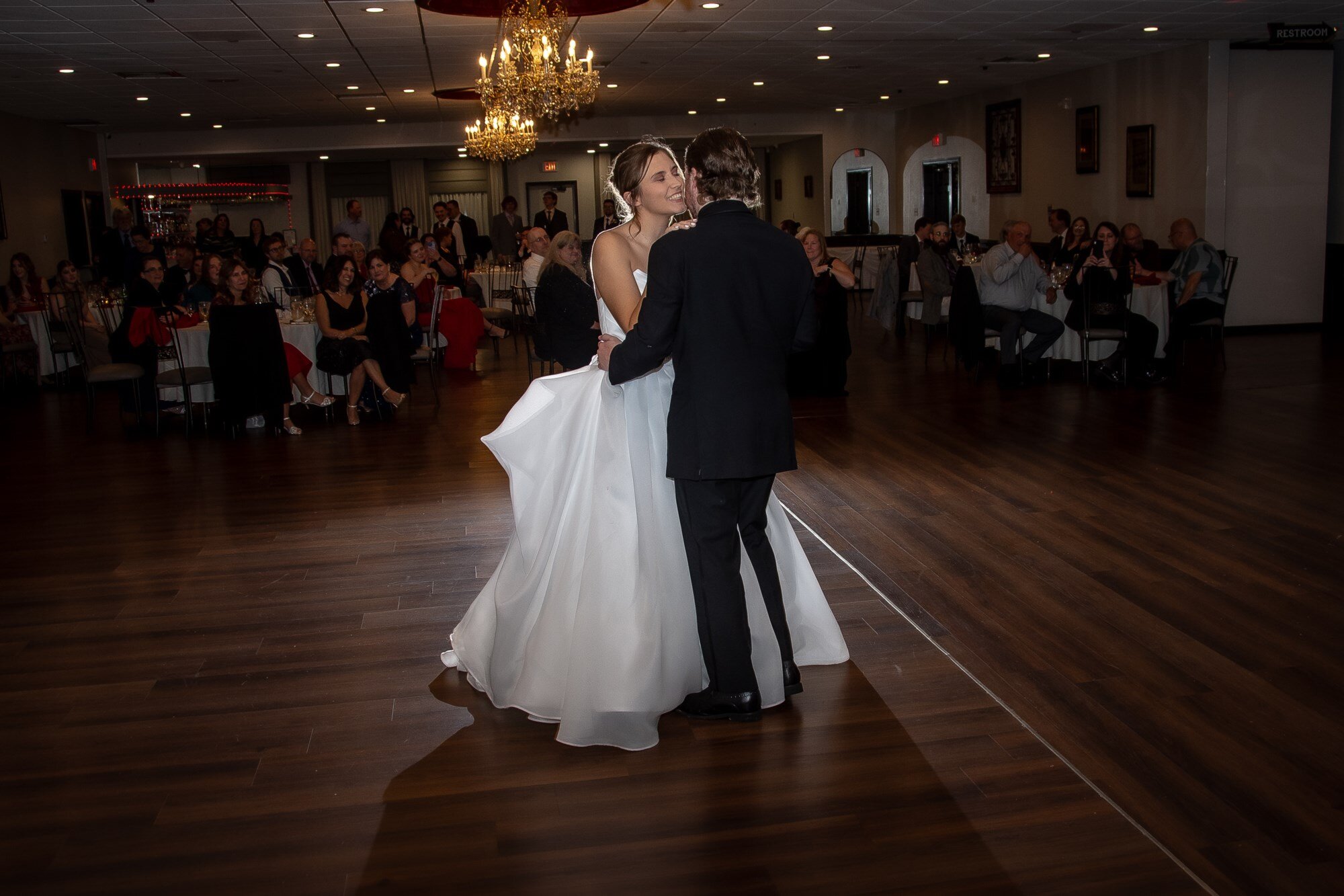 Wide view of the first dance on the Maravela's ballroom floor